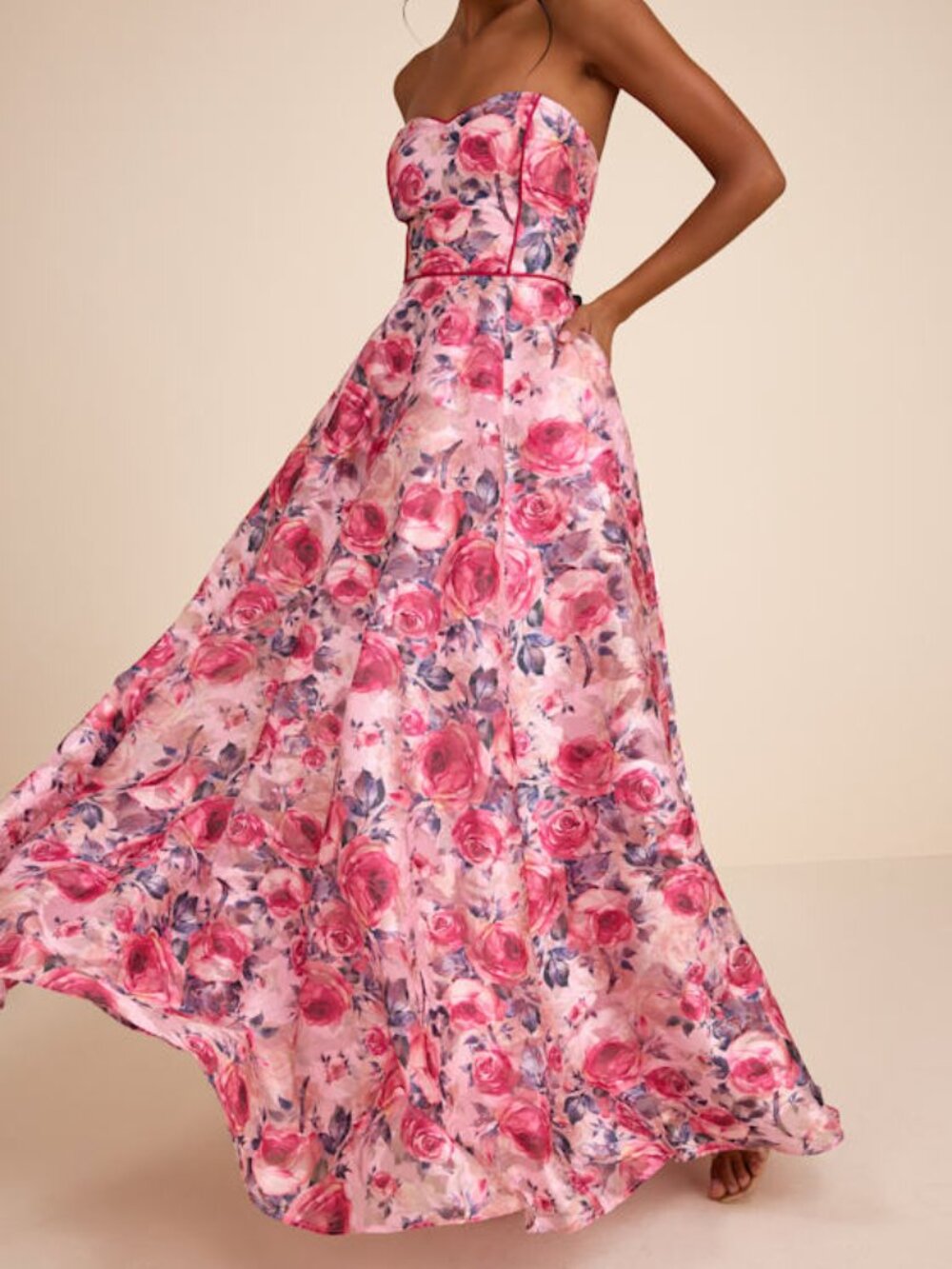 Lulus Avaia Pink Floral Strapless Maxi Dress - Size M